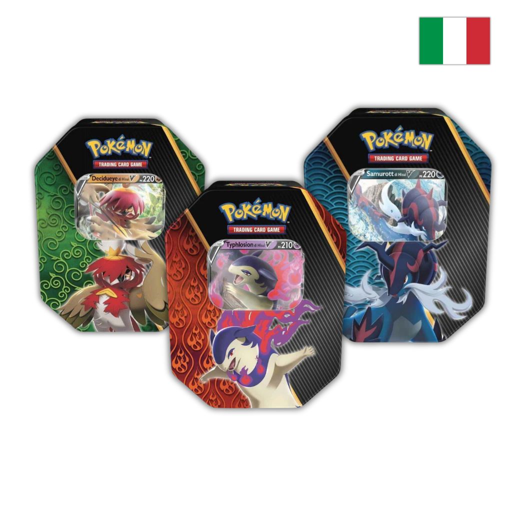 Pokémon Card Game | Tris Tin da Collezione Poteri Divergenti V: Decidueye-V, Typhlosion-V e Samurott Di Hisui-V (IT)
