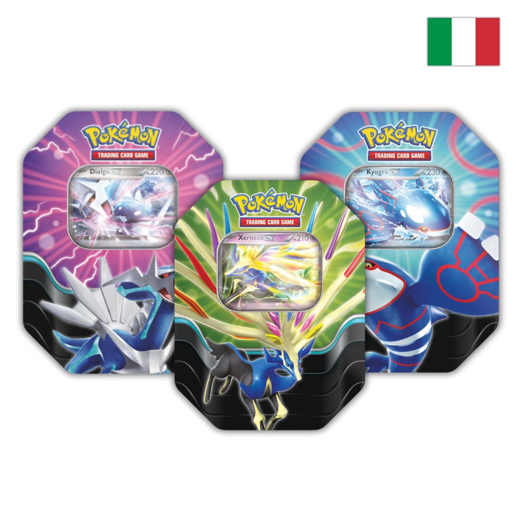 Pokémon Card Game | Tris Tin da Collezione Leggende Cerulee: Kyogre-ex, Dialga-ex e Xerneas-ex (IT)