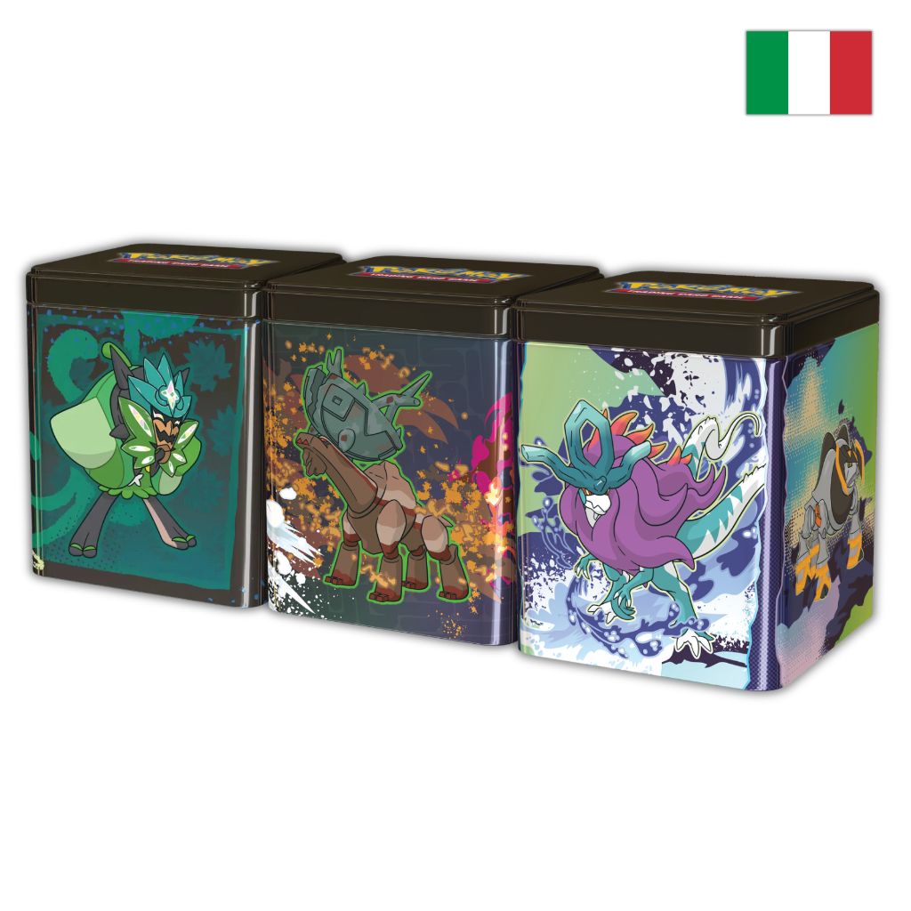 Pokémon Card Game | Tris Stacking Tin da Collezione Tipo: Paradosso, Ogerpon e Quartetto Nefasto (IT)