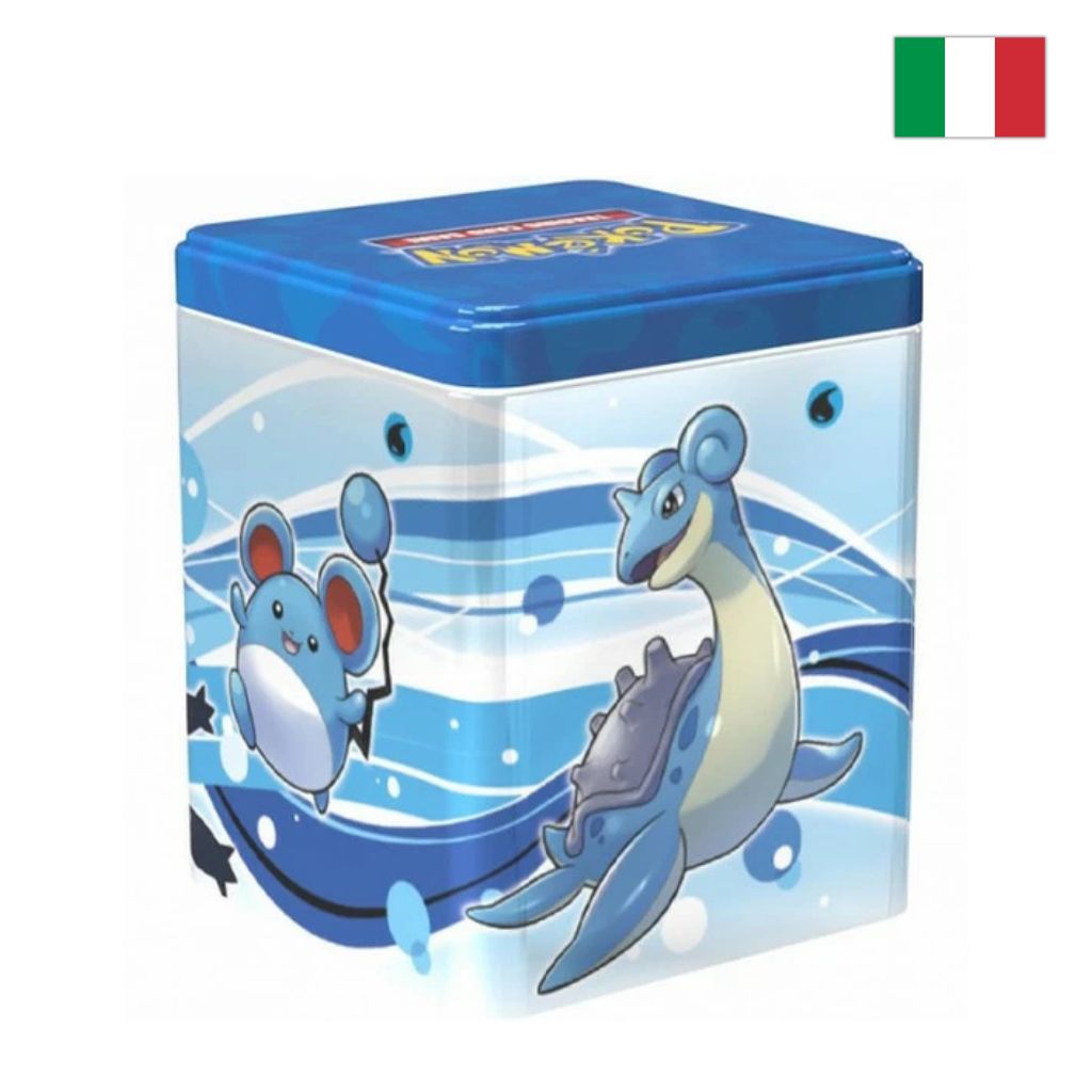 Pokémon Card Game | Stacking Tin da Collezione Tipo Acqua: Wishiwashi, Chewtle, Lapras, e Marill (IT)