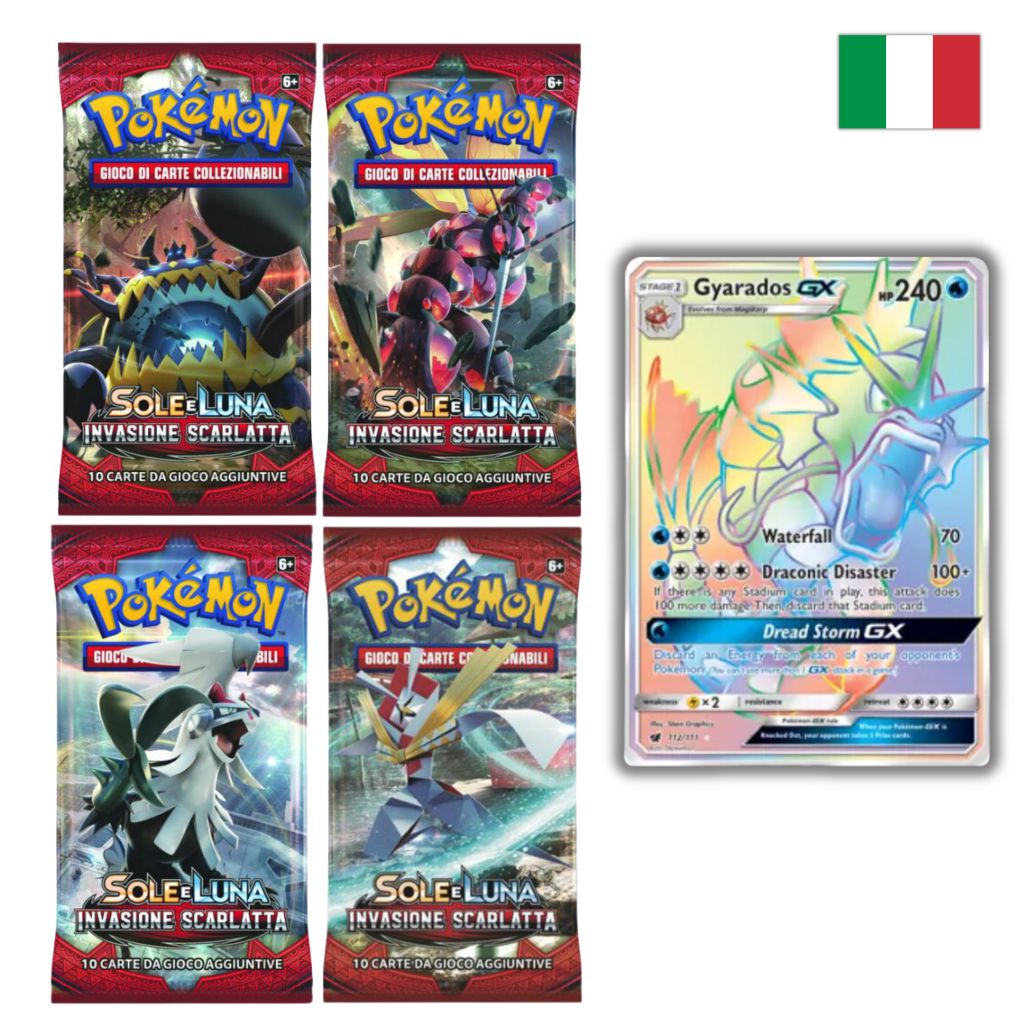 Pokémon Card Game | Sole e Luna Invasione Scarlatta 4 Buste Set Artwork (IT)