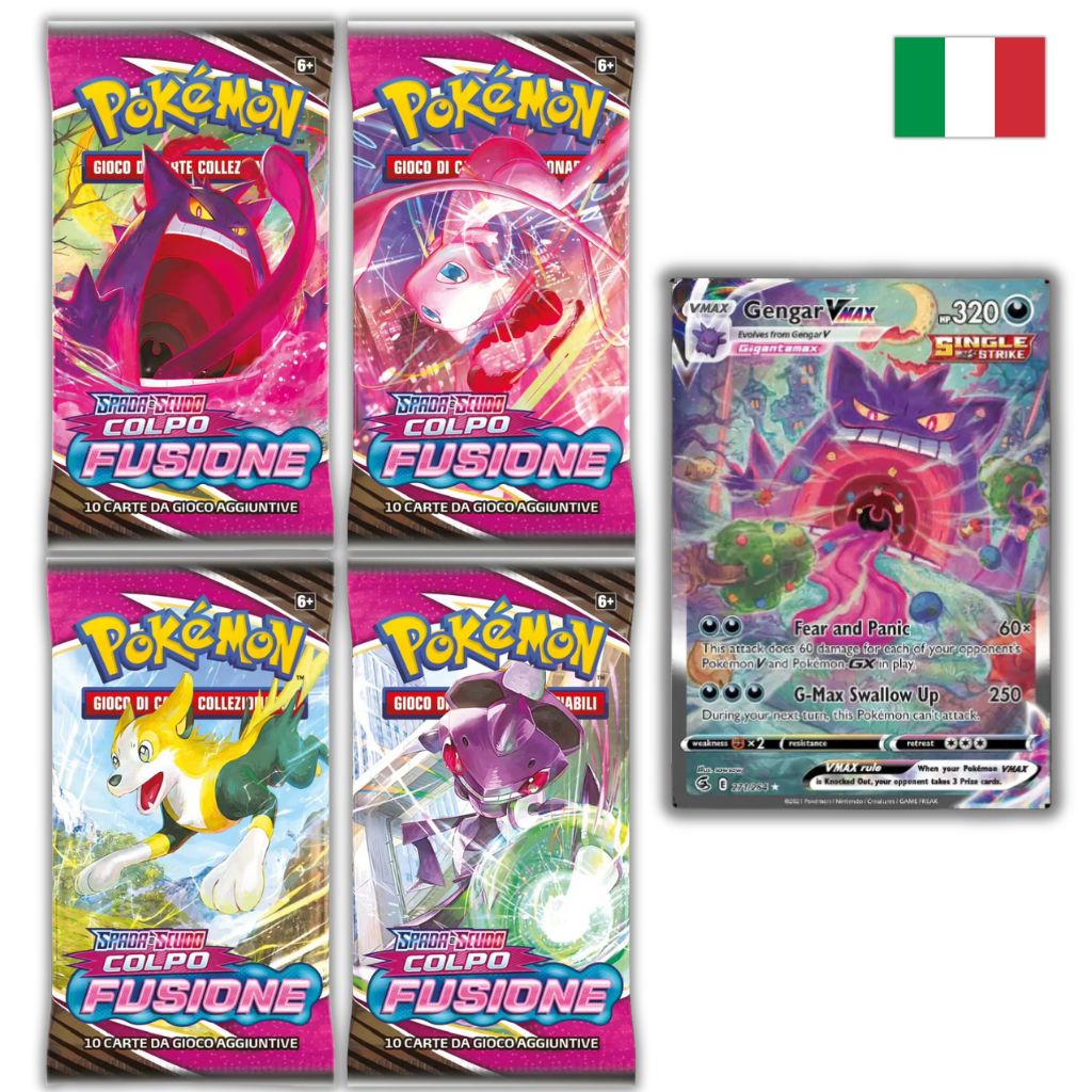 Pokémon Card Game | Spada e Scudo Colpo Fusione 4 Buste Set Artwork (IT)