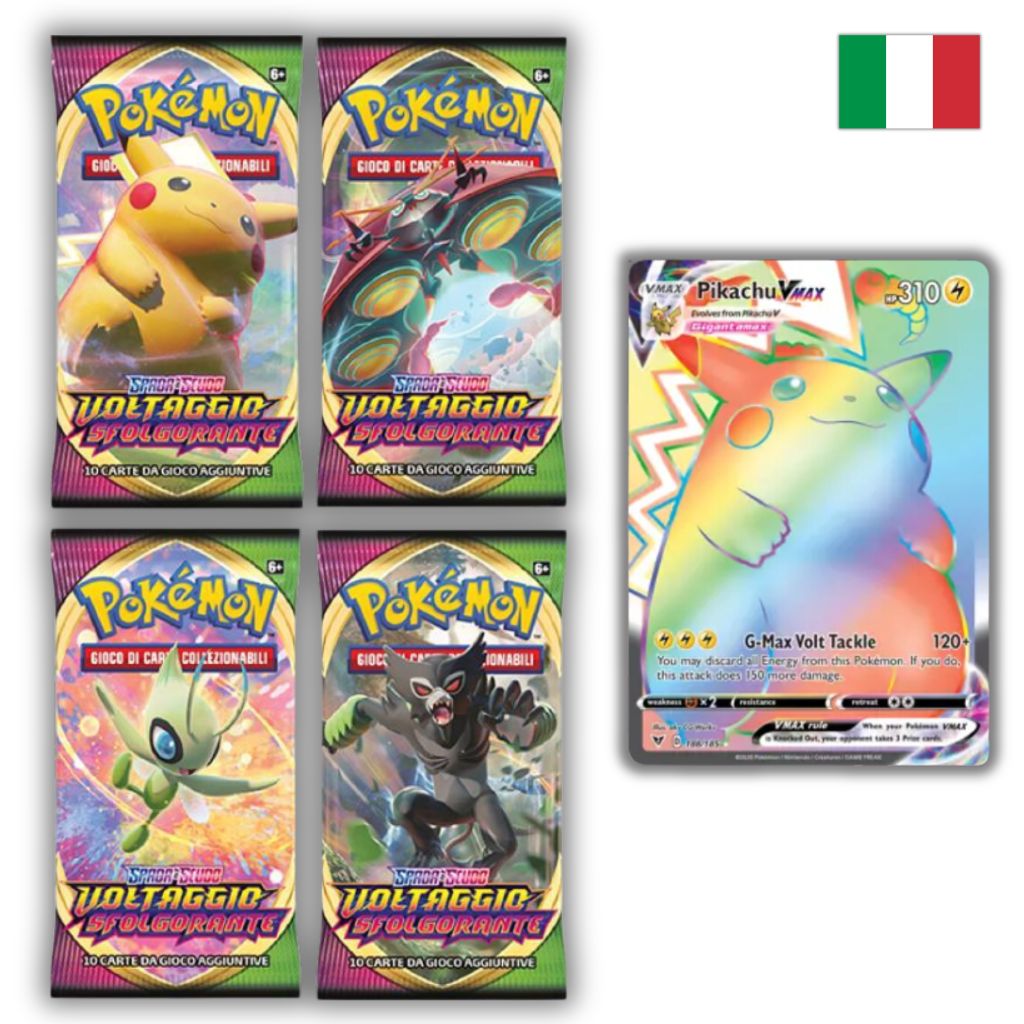 Pokémon Card Game | Spada e Scudo Voltaggio Sfolgorante 4 Buste Set Artwork (IT)