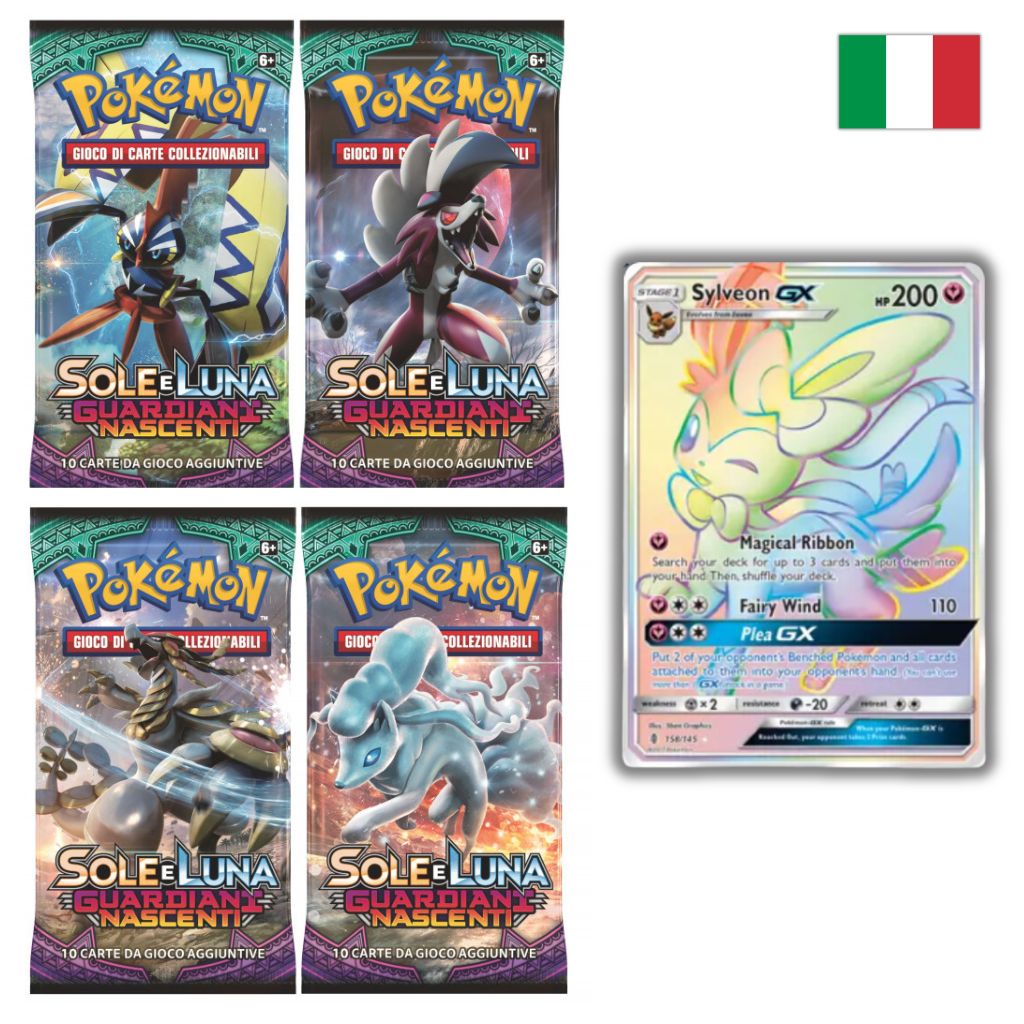 Pokémon Card Game | Sole e Luna Guardiani Nascenti 4 Buste Set Artwork (IT)