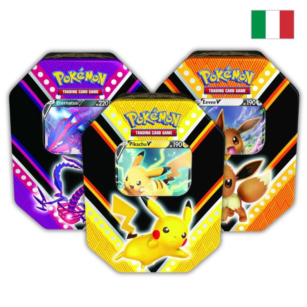 Pokémon Card Game | Tris Tin da Collezione Potere V: Pikachu-V, Eternatus-V e Eevee-V (IT)