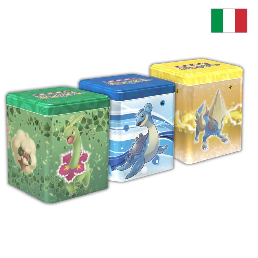 Pokémon Card Game | Tris Stacking Tin da Collezione Tipo: Acqua, Erba e Elettro (IT)