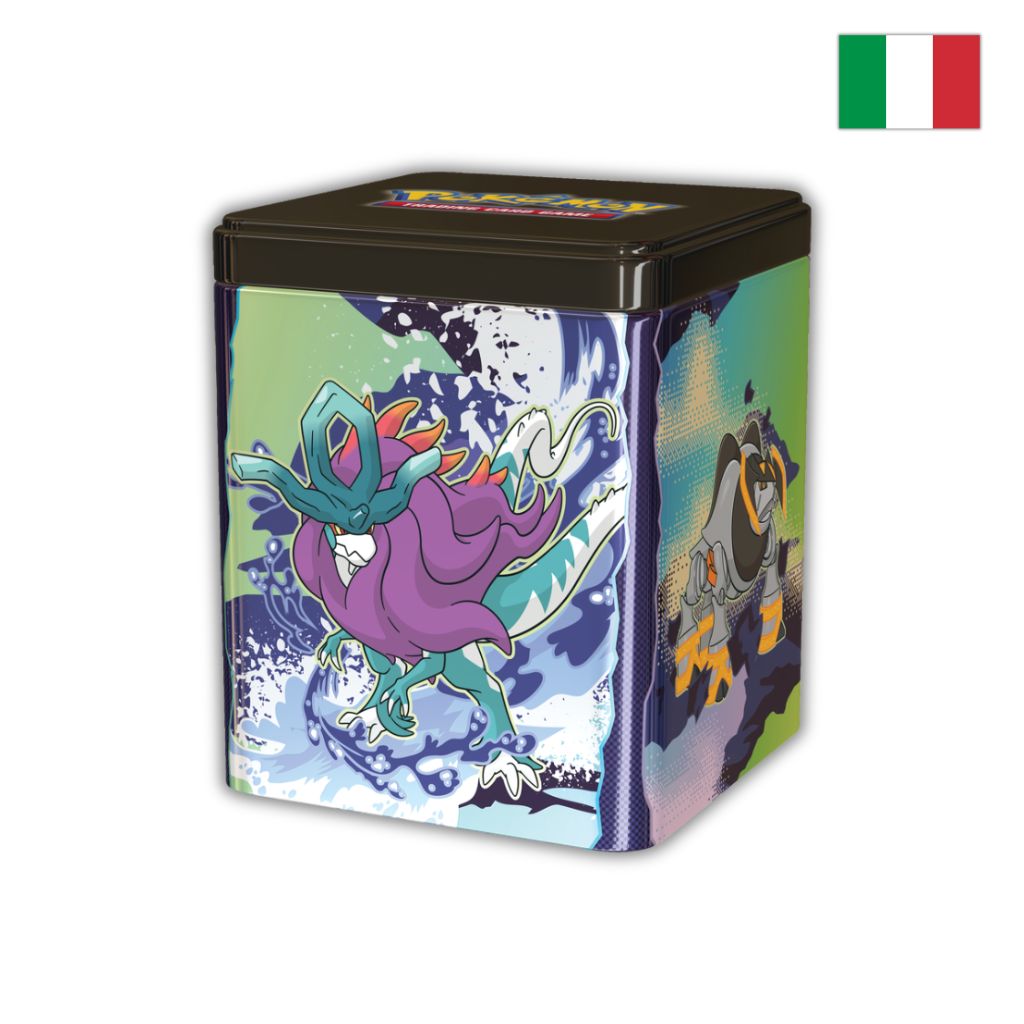 Pokémon Card Game | Stacking Tin da Collezione Tipo Paradosso: Acquecrespe, Massoferreo, Vampeaguzze e Fogliaferrea (IT)