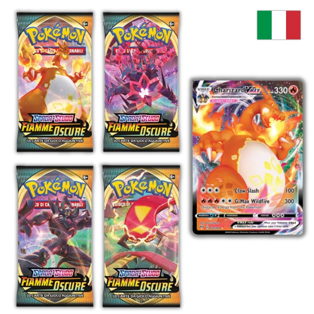 Pokémon Card Game | Spada e Scudo Fiamme Oscure 4 Buste Set Artwork (IT)