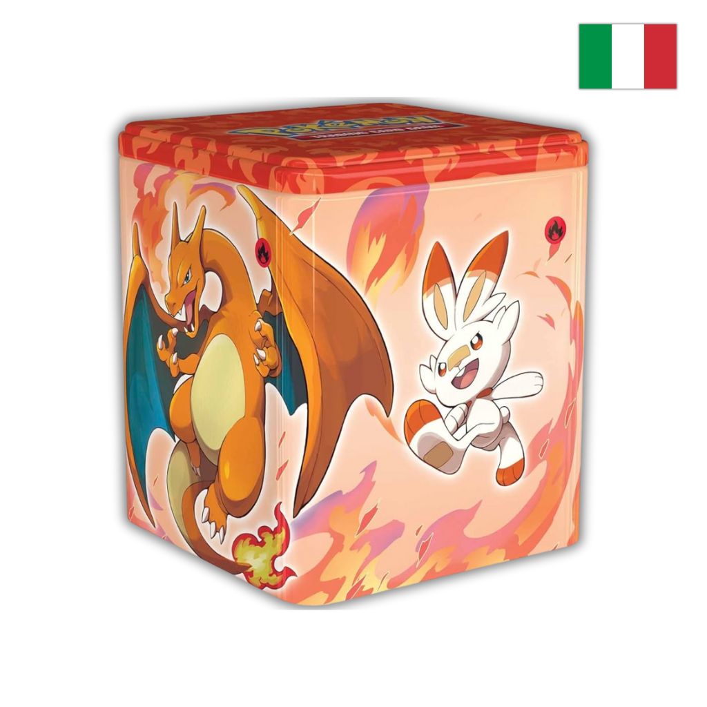 Pokémon Card Game | Stacking Tin da Collezione Tipo Fuoco: Charizard, Victini, Braixen e Scorbunny (IT)