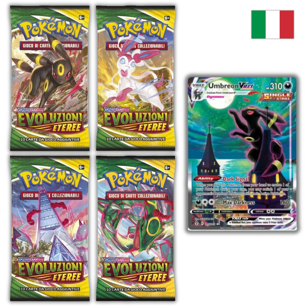 Pokémon Card Game | Spada e Scudo Evoluzioni Eteree 4 Buste Set Artwork (IT)