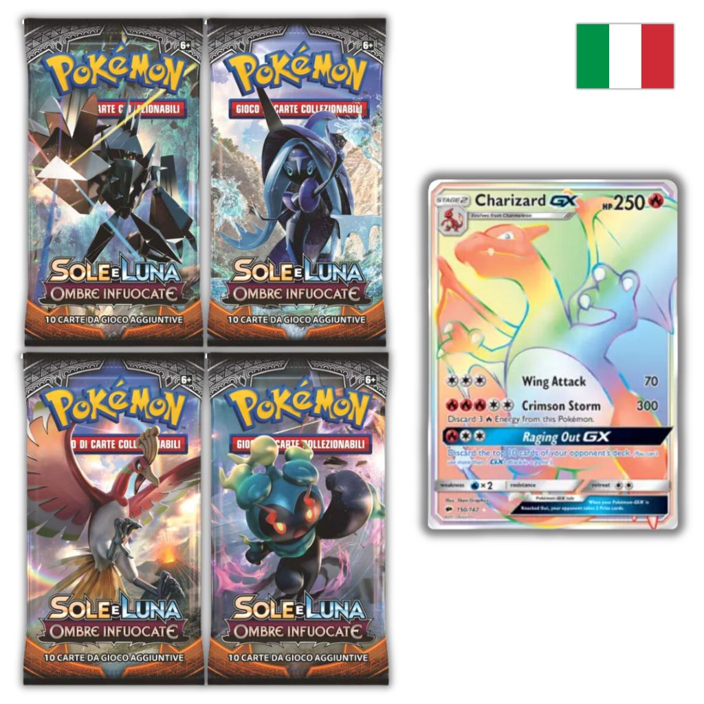 Pokémon Card Game | Sole e Luna Ombre Infuocate 4 Buste Set Artwork (IT)